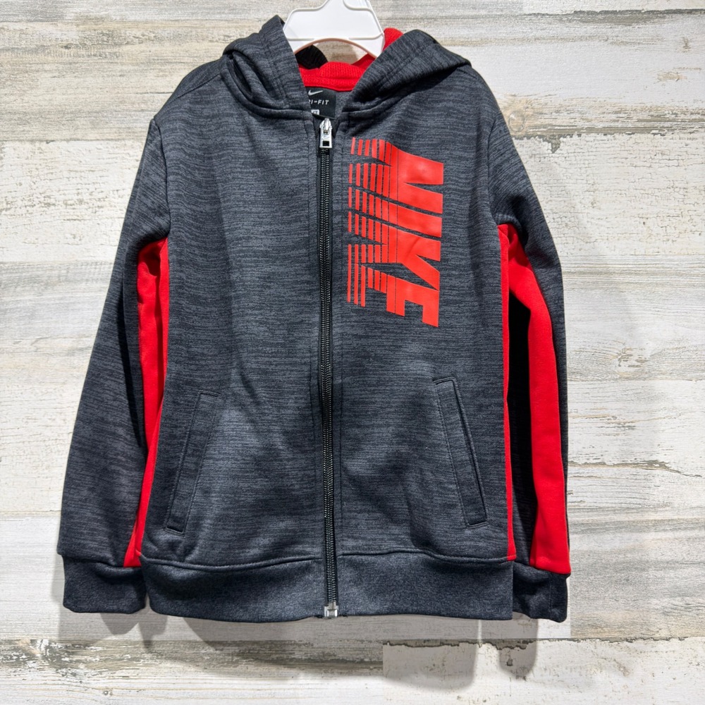 Nike Full Zip Hoodie Kids 4T Grey Red Dri-FIT Athletic EUC